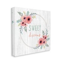 Sweet Dreams Sentiments Blushing Pink Poppy Wreath Botanical & Floral Gallery-Wrapped Canvas Print Wall Art, 17x17
