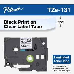 Brother P-Touch TZE131 Label Tape, 0.47" x 26.2', Black on Clear