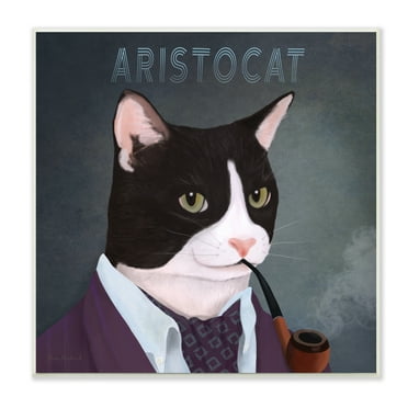 Stupell Industries Aristocat Witty Smiling Cat Portrait Smoking Pipe Graphic Art Unframed Art Print Wall Art, Design by Diane Neukirch