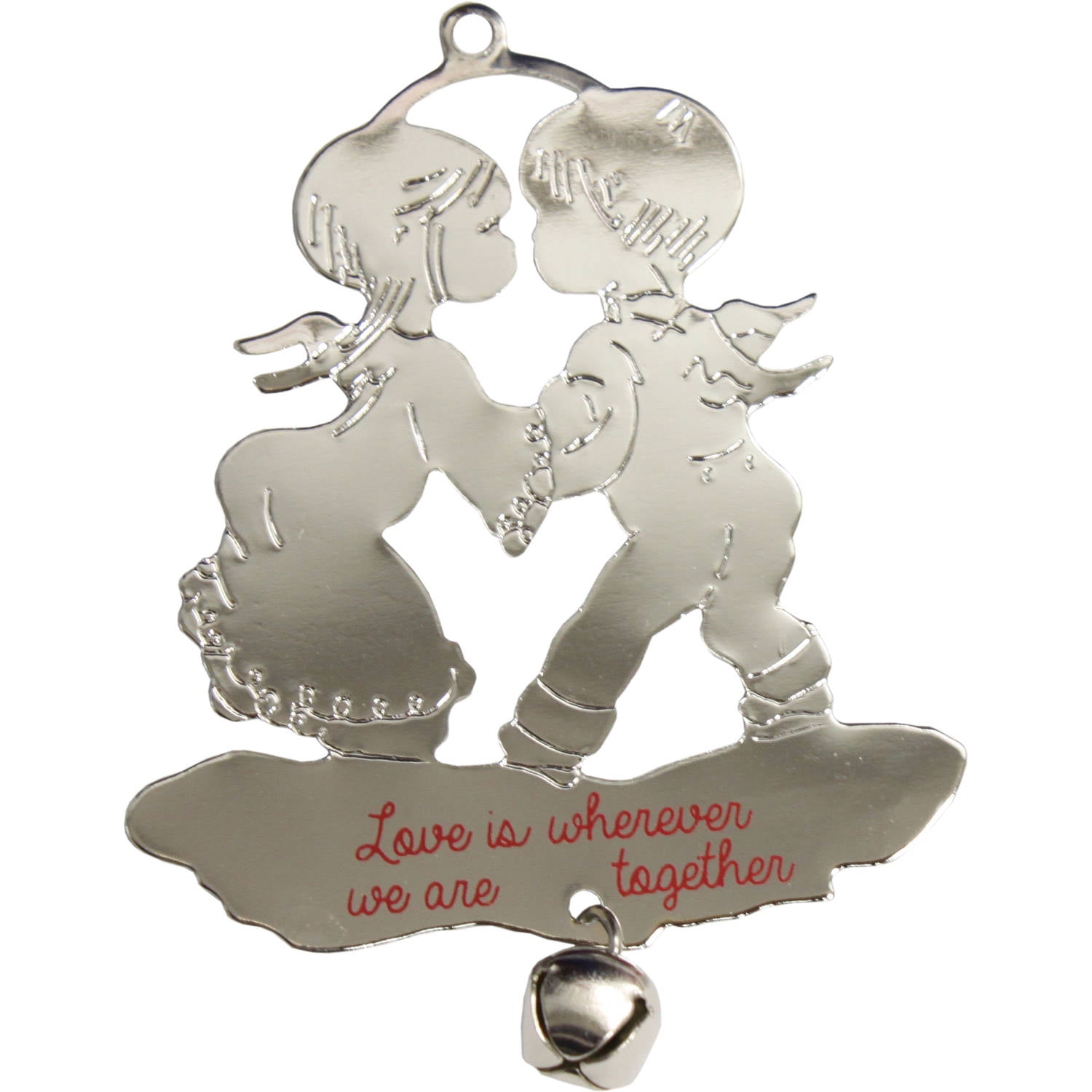 Silvertone Kissing Couple Ornament
