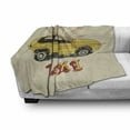 thumbnail image 3 of Retro Soft Flannel Fleece Blanket, Pop Art Style Old Fashioned Taxi Cab with Grunge Effects Vintage Car Graphic, Cozy Plush for Indoor and Outdoor Use, 50" x 70", Beige Yellow Ruby, by Ambesonne, 3 of 6