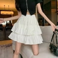 thumbnail image 5 of Pleated A-Line Skirt Women White Ruffle Sweet Tierred Pretty Style Skirt Elastic Waist Summer Slim Basic Korean Harajuku Dress, 5 of 9