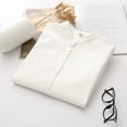 thumbnail image 4 of Summer Tops for Women Fashion Long Sleeve Solid Button Korean Shirt Casual Loose Blouse Tunic plus Size Tops for Ladies Top Long Sleeve Stretch Ladies Dressy Swing Short Shirts with White 3XL, 4 of 5