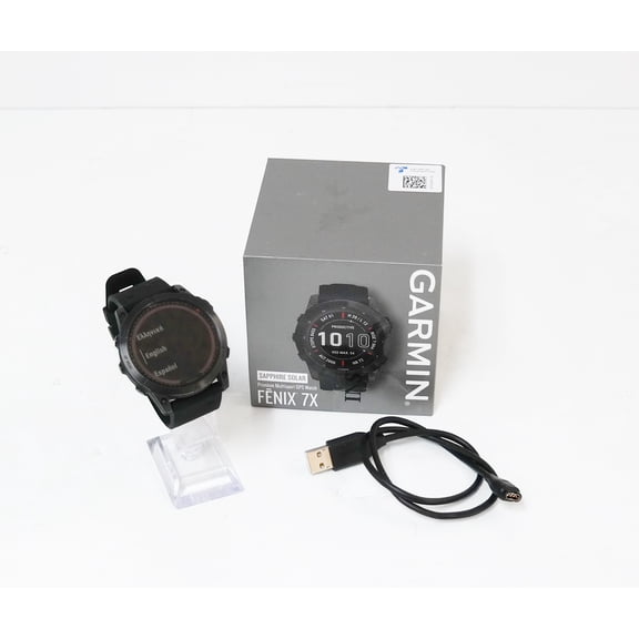 Pre-Owned Garmin fenix 7X Sapphire Solar, Carbon Gray DLC Titanium with Black Band