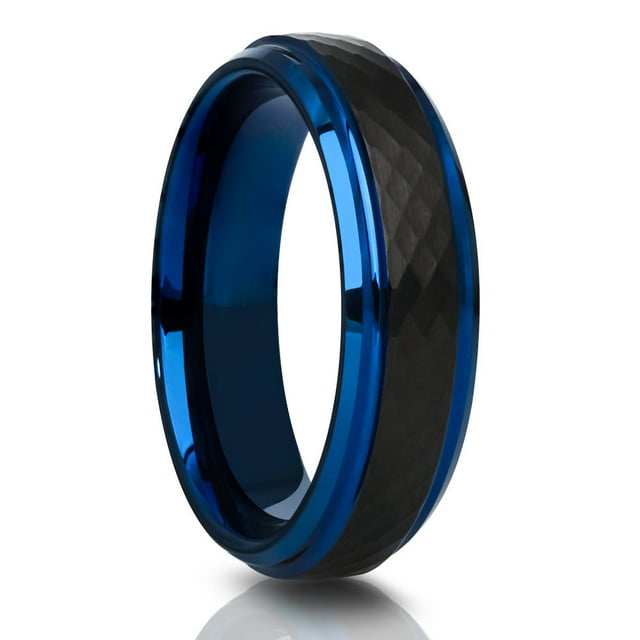 6mm Blue Tungsten Wedding Ring,Black Wedding Ring,Tungsten Carbide Ring,Engagement Ring