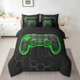 thumbnail image 3 of Manfei Kids Green Gamepad Twin Bedding Sets 7-Piece, Gamer Gaming Theme Bedding Comforter Set, Modern Fashion Honeycomb Reversible Sheet Sets, Ultra Soft Bedroom Decor, 3 of 8
