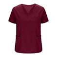 thumbnail image 3 of QATAINLAV Womens Nursing Scrubs Sets Casual V Neck Scrub Tops Matching Elastic Waist Long Pants 2 Piece Outfits Multi Pockets Work Uniforms Wine XL Weekly Sales, 3 of 8