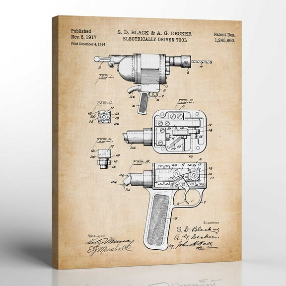 Construction Wall Art, Tool Poster, Patent Screw Driver Canvas Print, Ready To Hang for Living Room Home Wall Art, C2318a-16x20