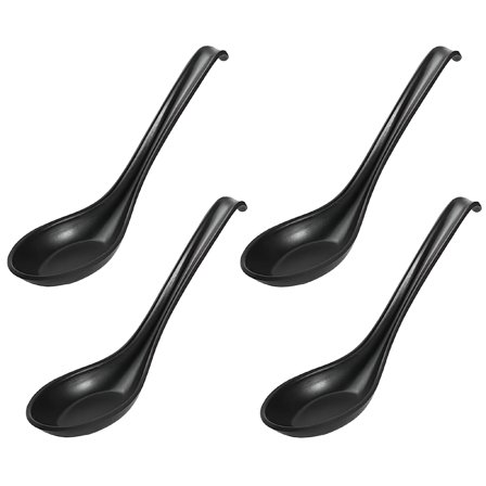 ACDANC Noodle Soup Spoons,Japanese-style Ramen Spoons with Long Handles and Hooks,Appetizer Spoons,Dessert Spoons,Restaurant/Kitchen Black