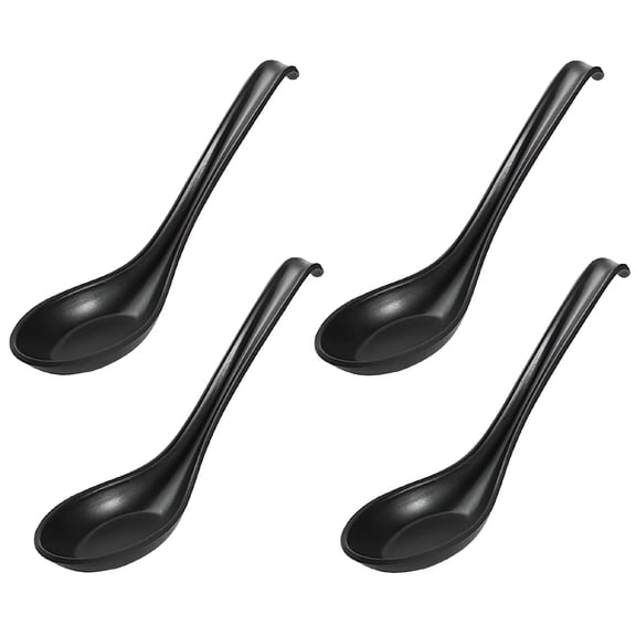 ACDANC Noodle Soup Spoons,Japanese-style Ramen Spoons with Long Handles and Hooks,Appetizer Spoons,Dessert Spoons,Restaurant/Kitchen Black