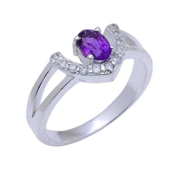 Amethyst, White Topaz Natural Gemstone 925 Sterling Silver Ring For Her CR-28-1
