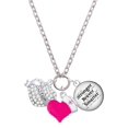 thumbnail image 1 of Delight Jewelry Silvertone Sister Banner on Clear Crystal Heart - Hot Pink Heart Nurse Strong Zoe Necklace, 1 of 4