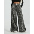 thumbnail image 2 of Women'S Plaid Leopard Print Straight Leg Pants Elastic Waist Y2K Trousers Bottoms with Pockets Leopard Black XXXL, 2 of 8