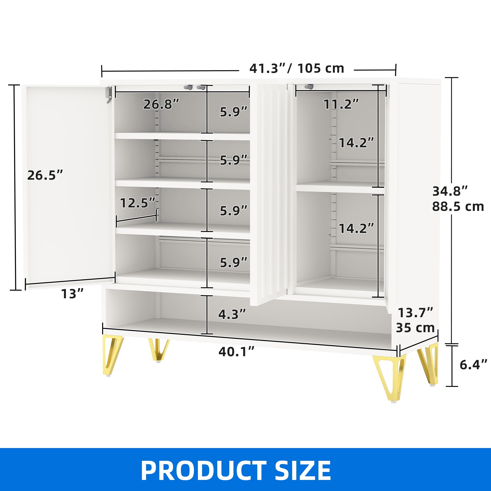 DEXTRUS Shoe Storage Cabinet with 3 Compartments, Metal Shoe Rack with Adjustable Shelves, White