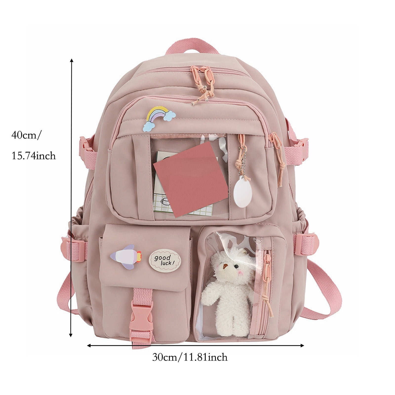 pdqouc Solid Color Backpack School Bag with Cute Hanging Ornament Durable Bags Gift for Teen Women Men