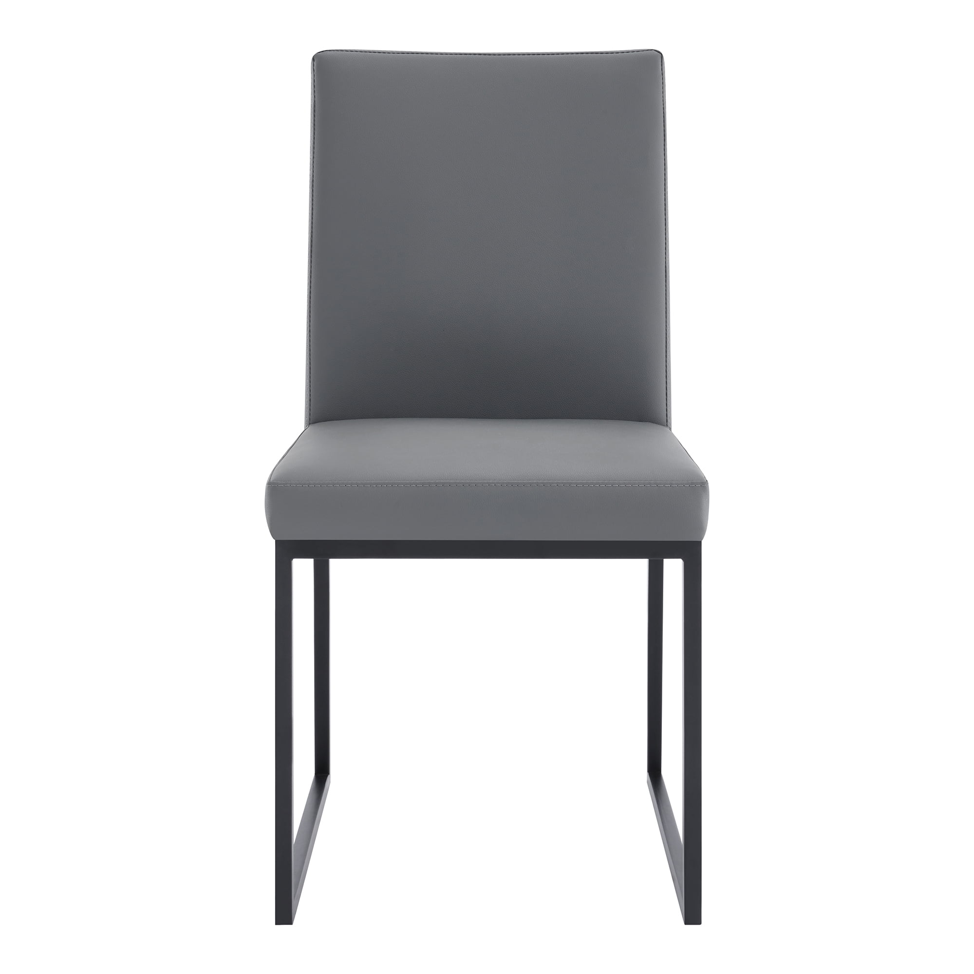 Armen Living Trevor Contemporary Dining Chair in Matte Black Finish and Grey Faux Leather - Set of 2