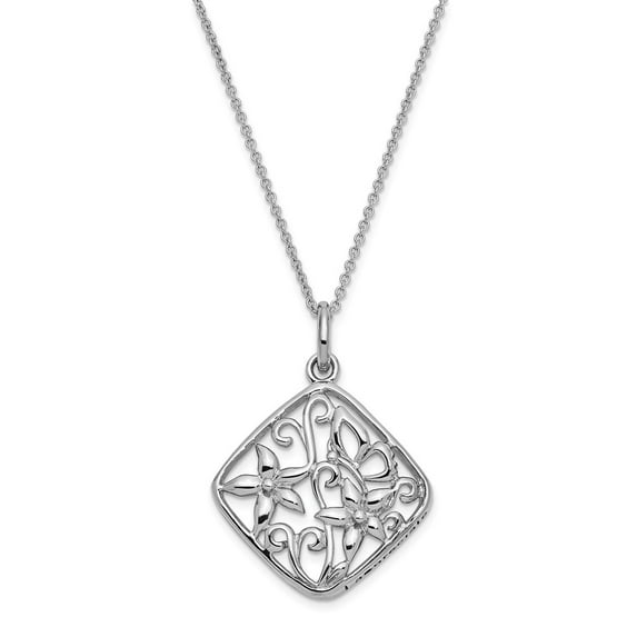 White Sterling Silver necklace with pendant 18 in 2 mm