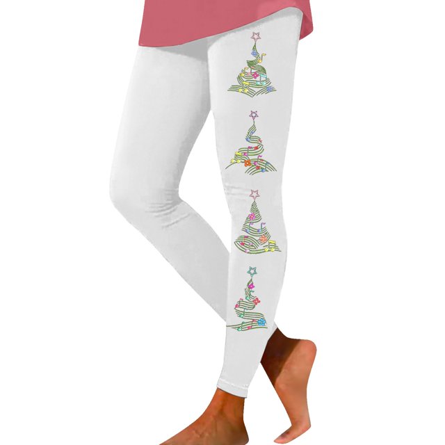 Zhanying Leggings de Noël pour Femmes Rouges Longueur Cheville Évacuant l'Humidité Grande Taille Collants Rayés Blancs TTG