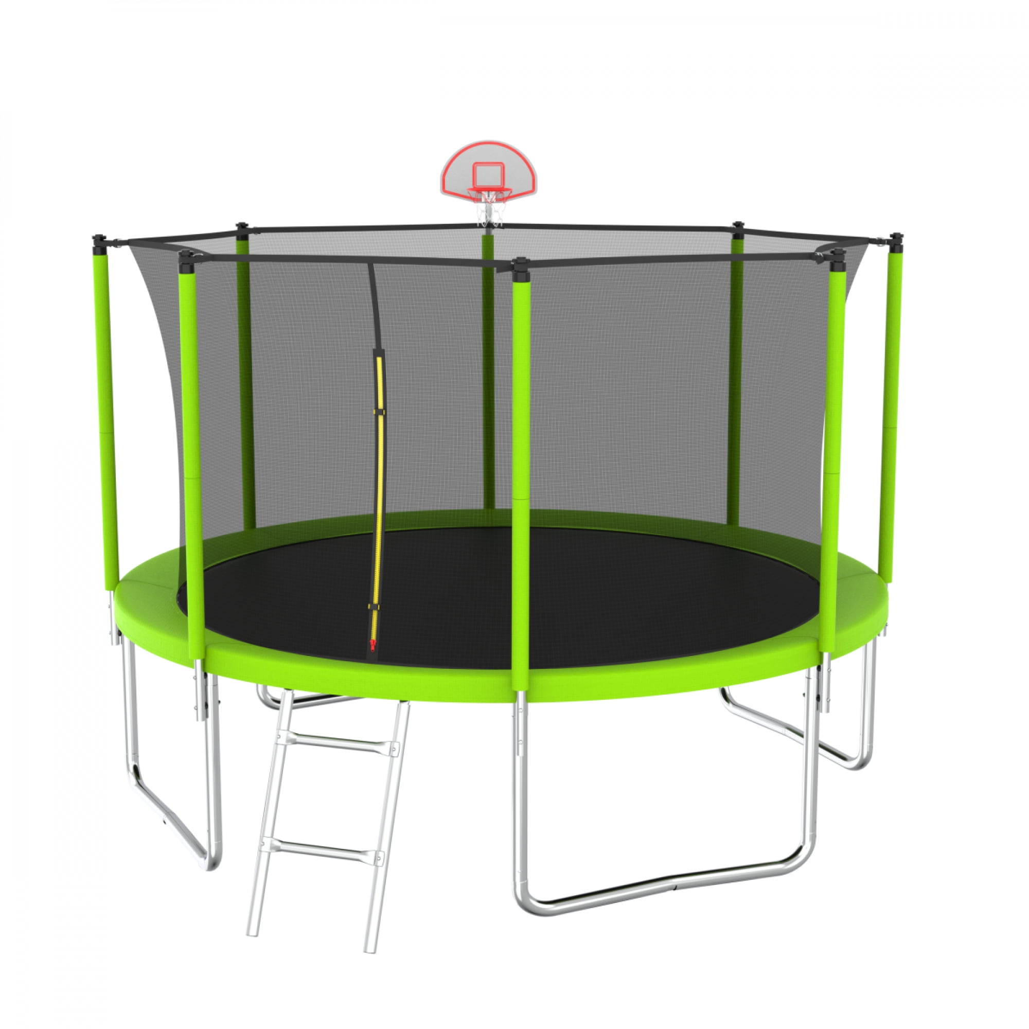 12FT Trampoline for Kids & Adults - Basketball Hoop with Ball, Recreational Trampoline with Safety Enclosure for Backyard Outdoor,Green