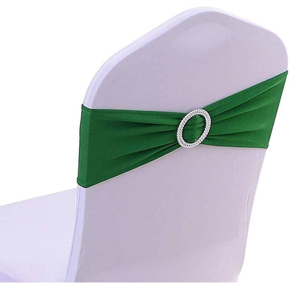 NAMZI Spandex Chair Sashes 25 Pcs Green Spandex Chair Band with Buckle Slider Wedding Banquet Party Event Decoration Chair Bows Ties