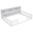 thumbnail image 6 of Full Size Floor Bed Modern Farmhouse with Side Bookcase Storage Shelves Guardrails Low Profile Platform Bed for Small Bedroom Space Saving, White, 6 of 9