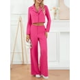 thumbnail image 4 of Arvbitana Women Fashion Pants Set Elegant Long Sleeve Lapel Collar Cropped Suit Top with Wide Leg Pants Fall Solid Streetwear Outfit, 4 of 9