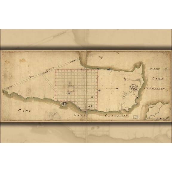 24"x36" Gallery Poster, map of Crown Point & part of Lake Champlain 1768