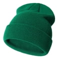 thumbnail image 2 of lnmuld Solid Kids Solid Color Ribbed Knit Cuffed Beanie Toddler Boys Girls Stretch Warm Winter Skull Cap Outdoor Windproof Hat Dark Green,2-6 Years, 2 of 3