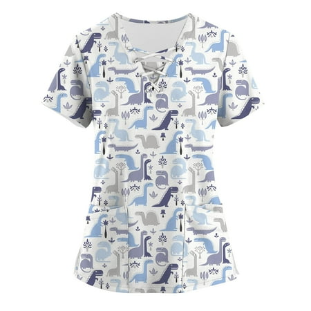 

YDKZYMD Scrub Tops Women Stretchy Short Sleeve V Neck Summer Graphic with Two Pocket Plus Size Uniform for Women Light Purple 2XL
