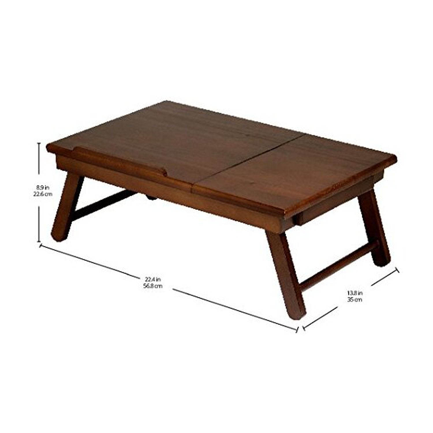 HomeStock Coastal Craftsman Alden Lap Desk, Flip Top With Drawer, Foldable Legs, Solid / Composite Wood, Walnut, 25.37"D x 13.78"W x 8.06"H
