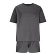 thumbnail image 5 of Ndbuld Women's Two Piece Sets Summer Slim Fitted Short Sleeve Tops Foldover Shorts Matching Lounge Sets Dark Gray L, 5 of 9