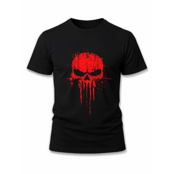 Greenink Punisher Skull Blood T-Shirt mens funny t shirts black elegantly short Daily and weekend wear Soft and comfortable Fashion Unisex Shirt Cotton tshirts