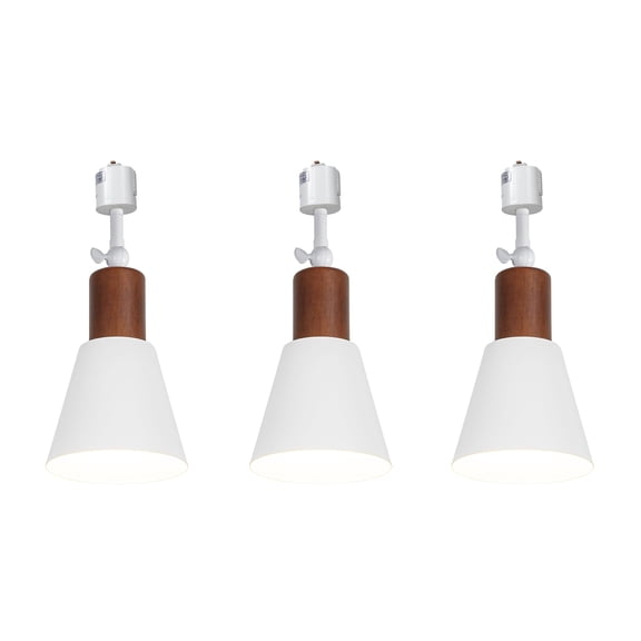 KAYYELAMP 3-Pack Juno System Adjustable Titl Angle Track Lighting E26 Walnut Base White Metal Shade Vintage Design for Farmhouse Kitchen Sink Gallery Loft(No Bulb, Track)