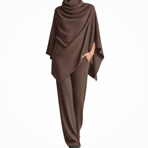 Vornjynx Women's 2 Piece Sets Fall Outfits Round Neck Long Sleeve Tops Pocket Long Pants Lounge Matching Sets Brown Size M