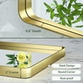 thumbnail image 3 of ZXNYH 48 x 30 Inch Brushed Silver Bathroom Mirror for Wall Brushed Brass Metal Rounded Corner Rectangle Mirror Metal Frame Deep Set Design Hangs Horizontal Or Vertical, 3 of 5