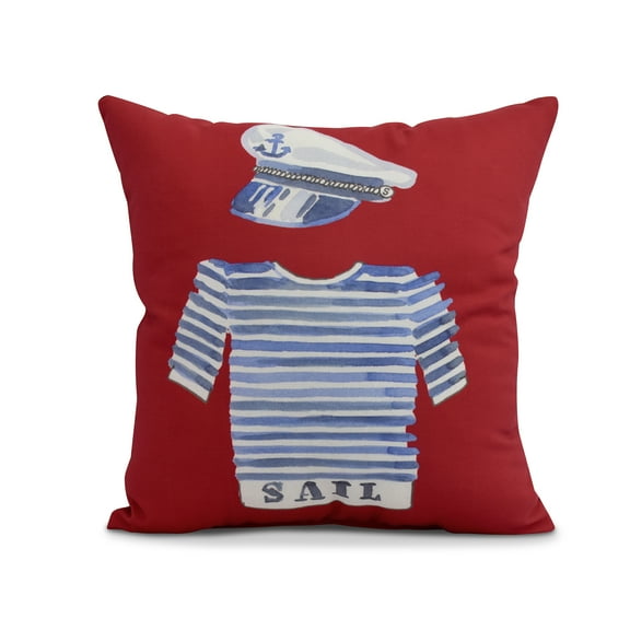 Simply Daisy, 20" x 20" Captain Shirt, Geometric Print Outdoor Pillow, Red