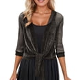thumbnail image 3 of jiaxiM Cardigan for Women 3/4 Sleeves Open Front Lightweight Soft Netted Knit Cardigan Draped Ruffles Kimono Cover Ups, 3 of 6