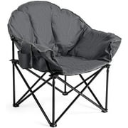 Oversized Camping Chair, Outdoor Padded Folding Chair with Cup Holder, Moon Round Saucer Club Chair, Outside Foldable Camp Chair with Carry Bag for Picnic, Fishing, Hiking, Beach, Lawn
