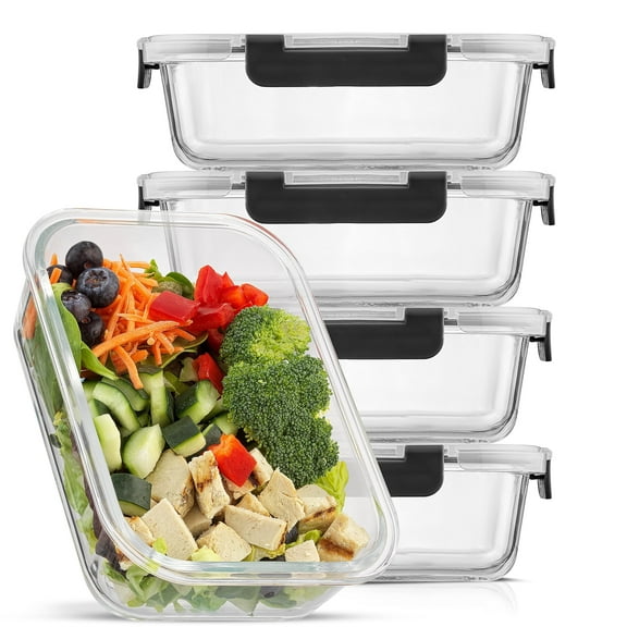 JoyJolt Food Prep Storage Containers - Set of 5 - Black