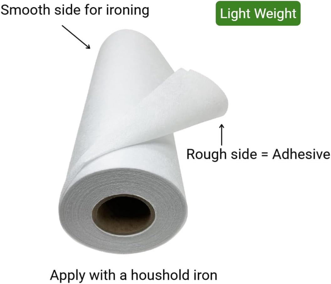 Light Weight Fusible White Non Woven - Iron On Interfacing 20" x 25yd for Crafting, Quilting, Sewing, Shirt Plackets, Dresses, Collars, Cuffs and Other DIY Projects by H.B.I. Products
