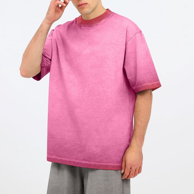 Camisas Elvqul para Hombre Manga Corta Casual Liso Deportivas Algodón Cuello Redondo Rosa Neón