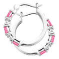 thumbnail image 3 of Women's Finecraft 2 1/10 cttw Created Pink Sapphire Hoop Earrings with Diamond Accents in Platinum-Plated Brass, 3 of 4
