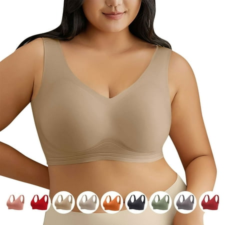 QATAINLAV Women s Seamless Bra Wireless Push Up Support Bra Comfort Full Coverage V Neck Bralettes Plus Size Posture Correcting Bra for Seniors Coffee XXL My Orders Placed By Me