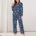 thumbnail image 2 of Lsque Cartoon Shark Pattern Long Sleeve Pajama Set for Women - Soft 2-Piece Sleepwear and Loungewear Set with Pockets, Comfy Nightwear-Small, 2 of 7