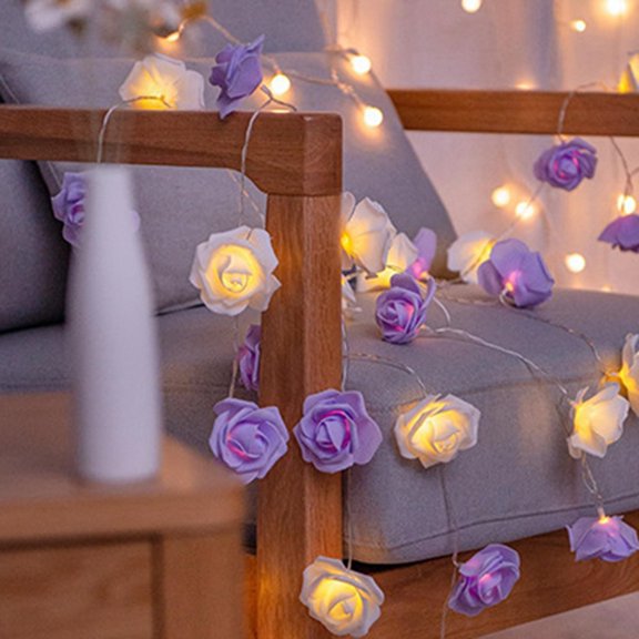 Guirnalda de luces LED con forma de rosa, 20 LED, arreglo floral, guirnalda de luces decorativa para San Valentín, 300cm para cumpleaños y Día de San Blanco y violeta