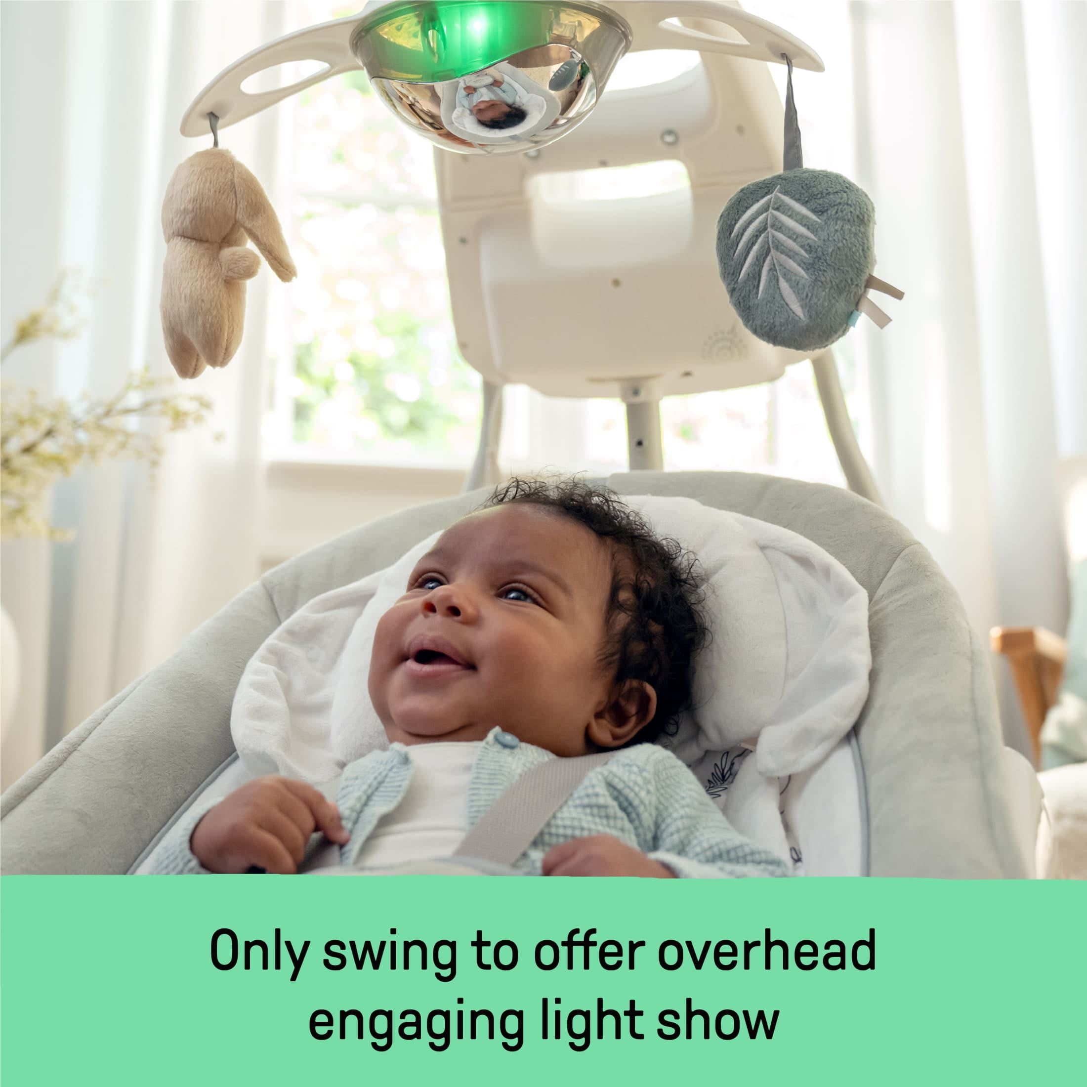 InLighten Soothing Swing & Rocker, Vibrating Swivel Infant Seat, Soothing Sounds, USB-Powered, Gray