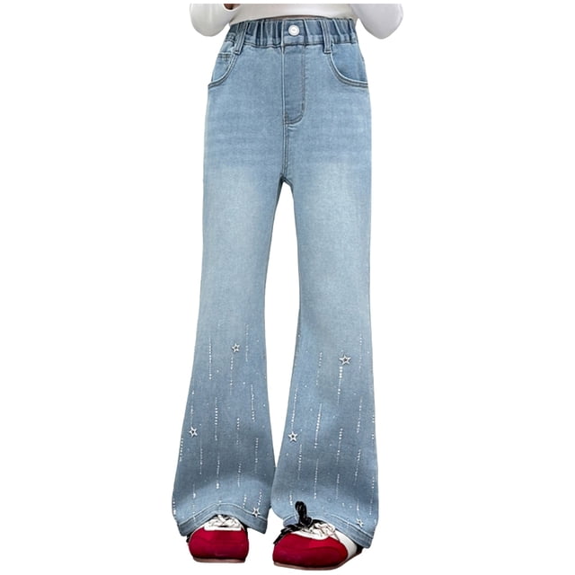 DXOUPM Jeans for Teen Girls High Waisted Wide Leg Denim Pants Straight Trousers with Pockets
