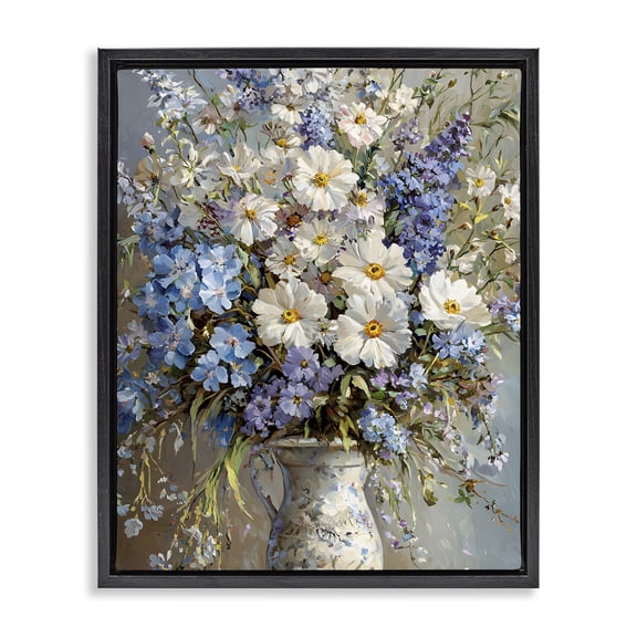 Stupell Industries French Country Flowers in Chinoiserie Vase Black Floating Frame Canvas Art, 17 x 21, by Franklyn Gregory