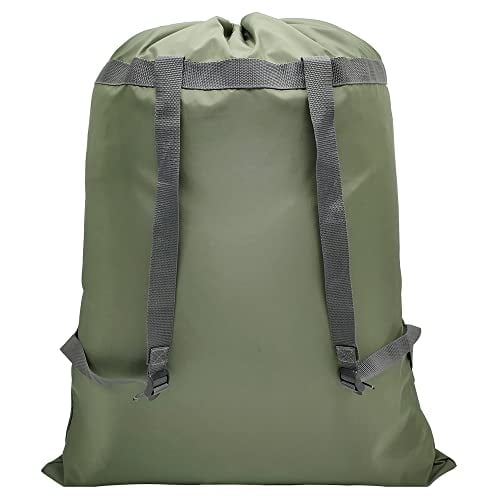 Mochila de lavandería extra grande, resistente y pesada con cierre de cordón, correas de hombro ajustables y lavable para colegio, dormitorio universitario, campamento o apartamento (verde militar) -