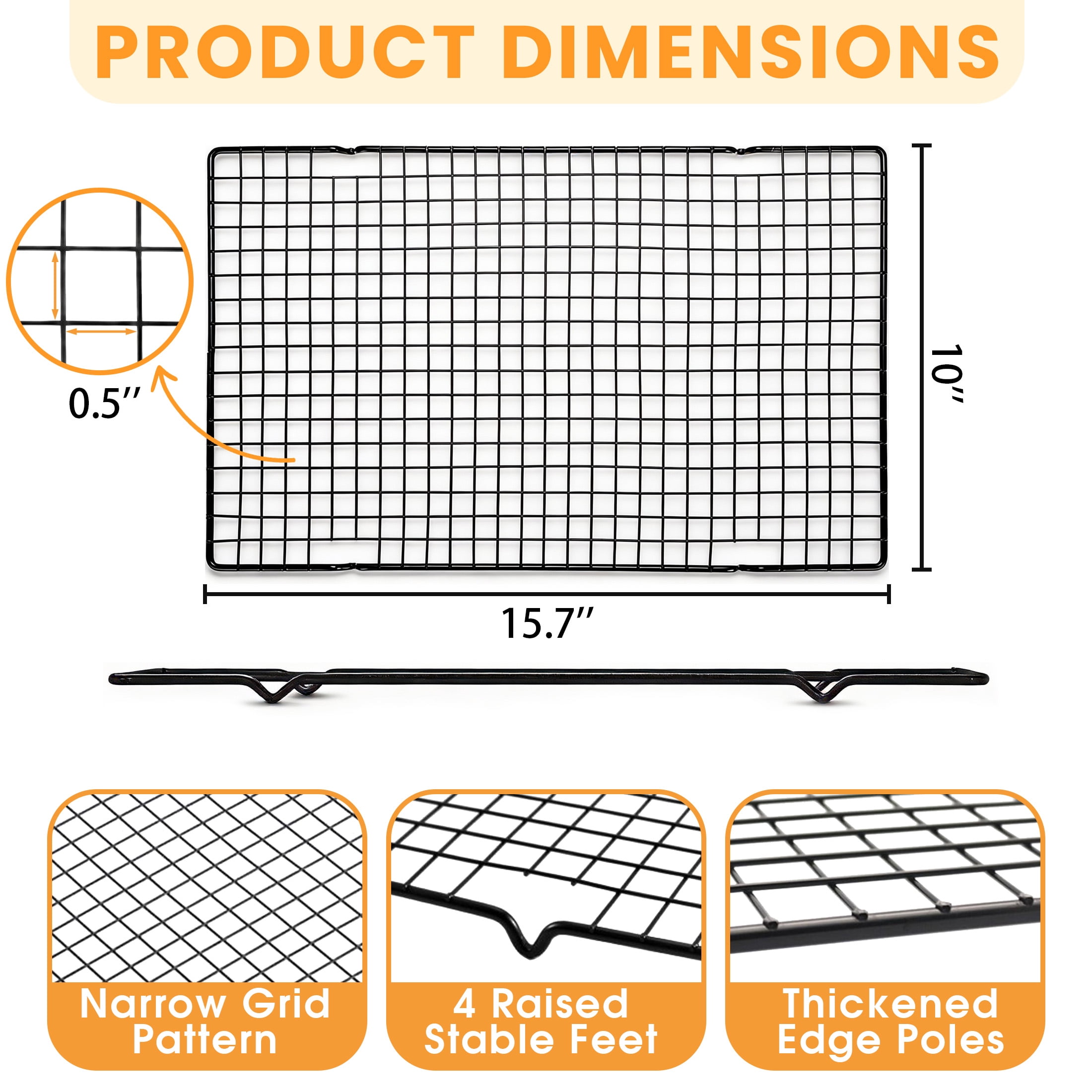 cisilov Cooling Rack for Baking 2-Pack, 10" x 15" Grid Wire Rack, Baking Racks for Oven Cooking, Baking, Grilling, Roasting, Black